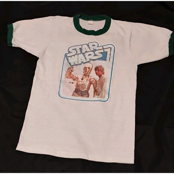 Vintage 1977 Star Wars C3PO Luke Skywalker Darth T Shirt Size MEDIUM Movie Promo - Picture 1 of 16